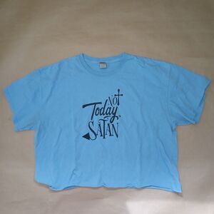 Cropped T-Shirt Not Today Satan Blue Crew Neck Raw Hem Graphic Tee Humor